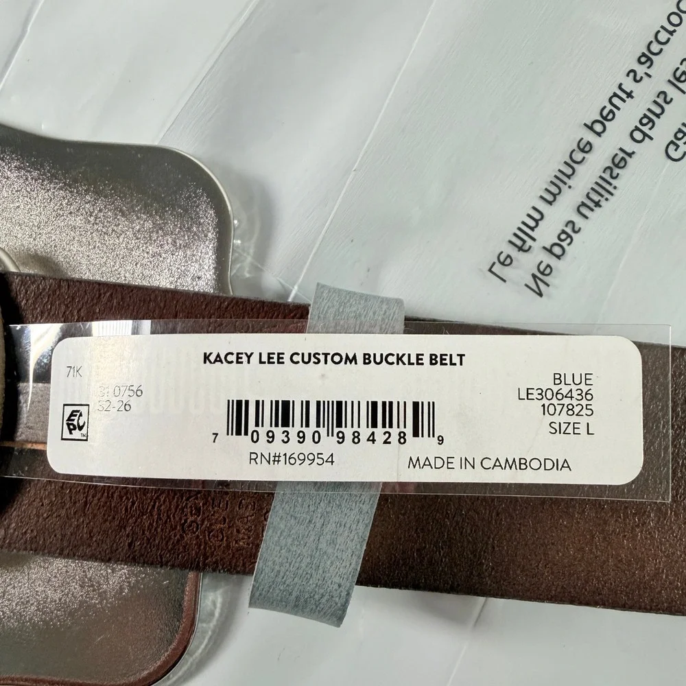 Kacey Lee Women's Leather Belt Middle of Nowhere Western Buckle Blue Size L